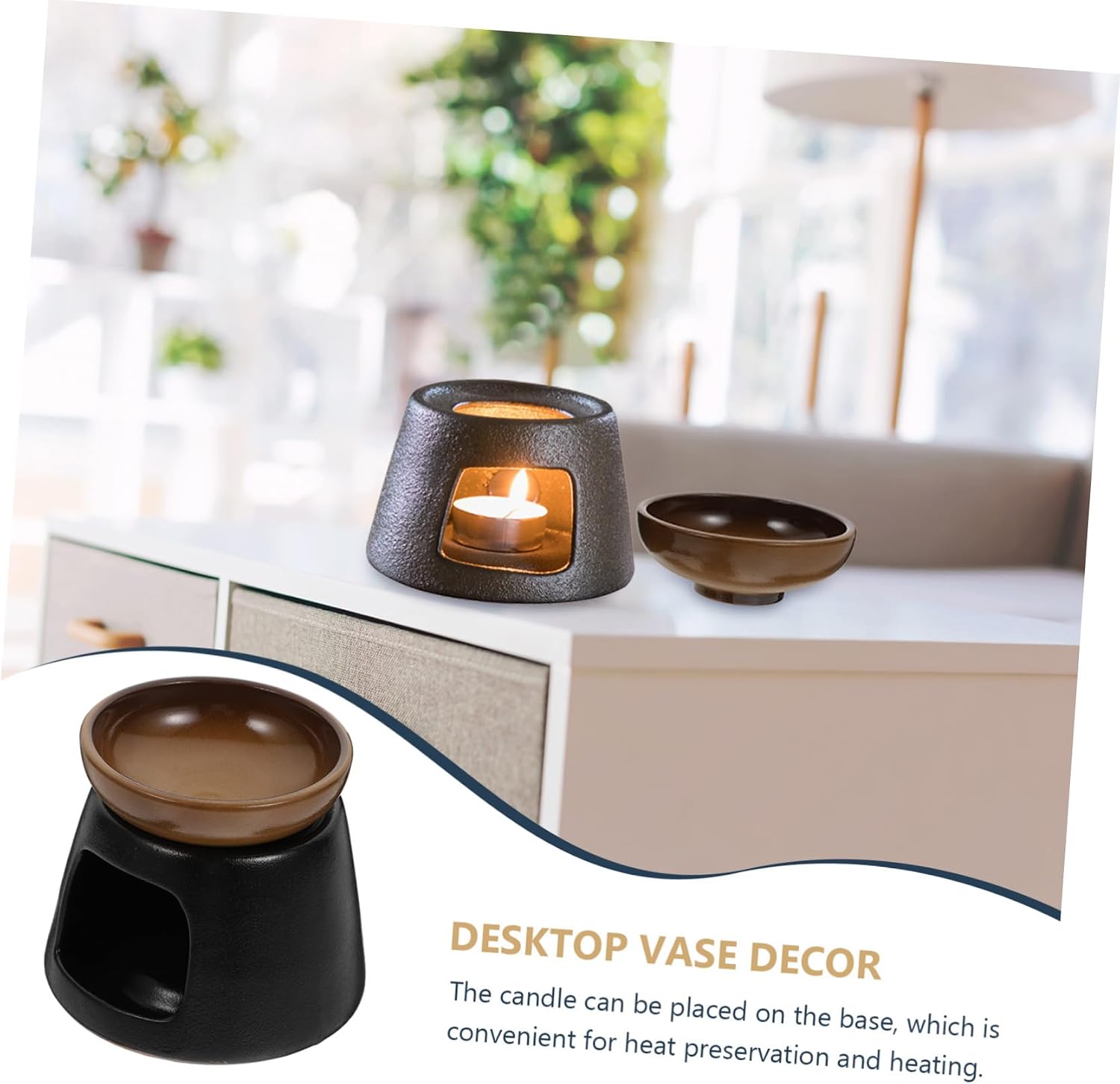 Ceramic Teapot Warmer Black Tea Stove Warmer with Candle Holder Portable Handcrafted Tea Heater Base and Heat Preservation
