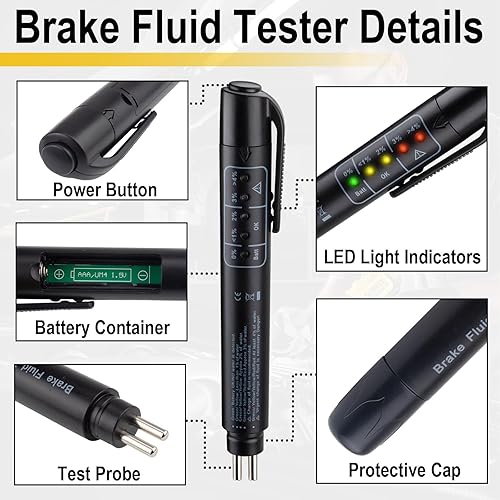 Miniatura 3 de Probador de líquido de frenos, probador de humedad de líquido de frenos con 5 indicadores LED, herramienta de comprobador de diagnóstico de frenos