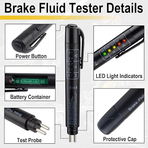 ecocstm Brake Fluid Tester, Brake Fluid Moisture Tester, Brake Fluid Liquid Tester Pen with 5 LED Indicators, Auto Brake Diagnostic Checker Tool for DOT3 DOT4 DOT5.1 Brake Fluid