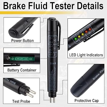 ecocstm Brake Fluid Tester, Brake Fluid Moisture Tester, Brake Fluid Liquid Tester Pen with 5 LED Indicators, Auto Brake Diagnostic Checker Tool for DOT3 DOT4 DOT5.1 Brake Fluid