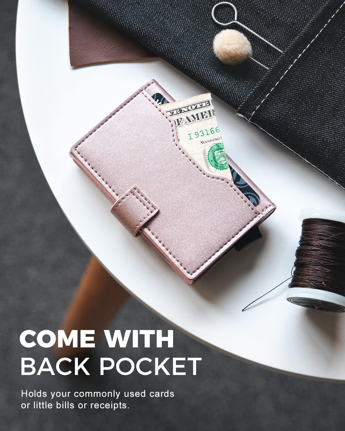 VULKIT Slim Bifold Pop up Wallet Minimalist Leather Card Holder RFID Blocking Metal Card Case with ID Window for Women | with Leather Slots, RFID Blocking, Slim, Metal Card Case - Image 6