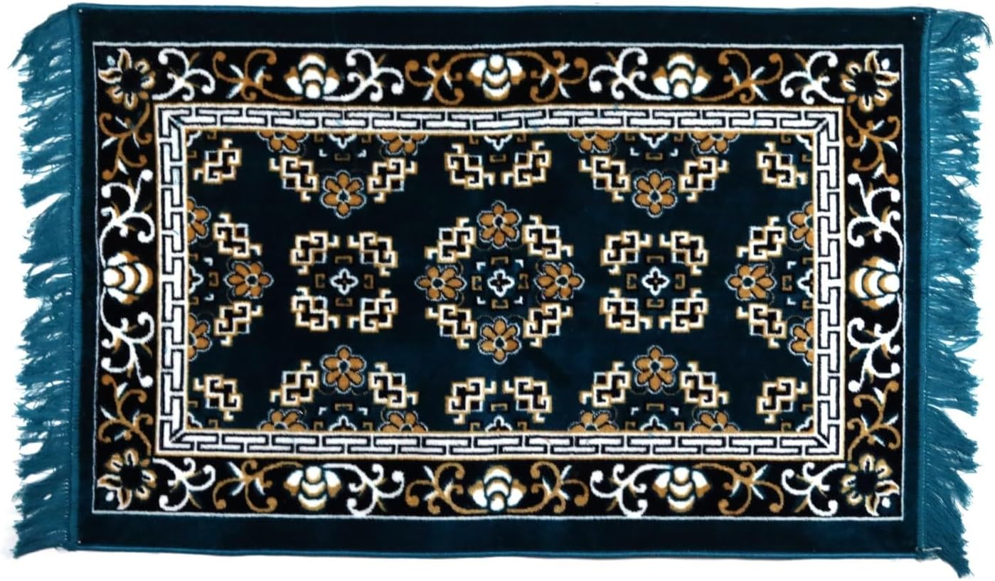 ASHIRWAD Prayer Mat 27 x 41 Inches (2'3" x 3'5") | Soft Religious Rug for Hindu Pooja & Muslim Namaz, Sajdah | Multipurpose Velvet Mat for Daily Pooja, Havan & Traditional Worship (Blue-1)