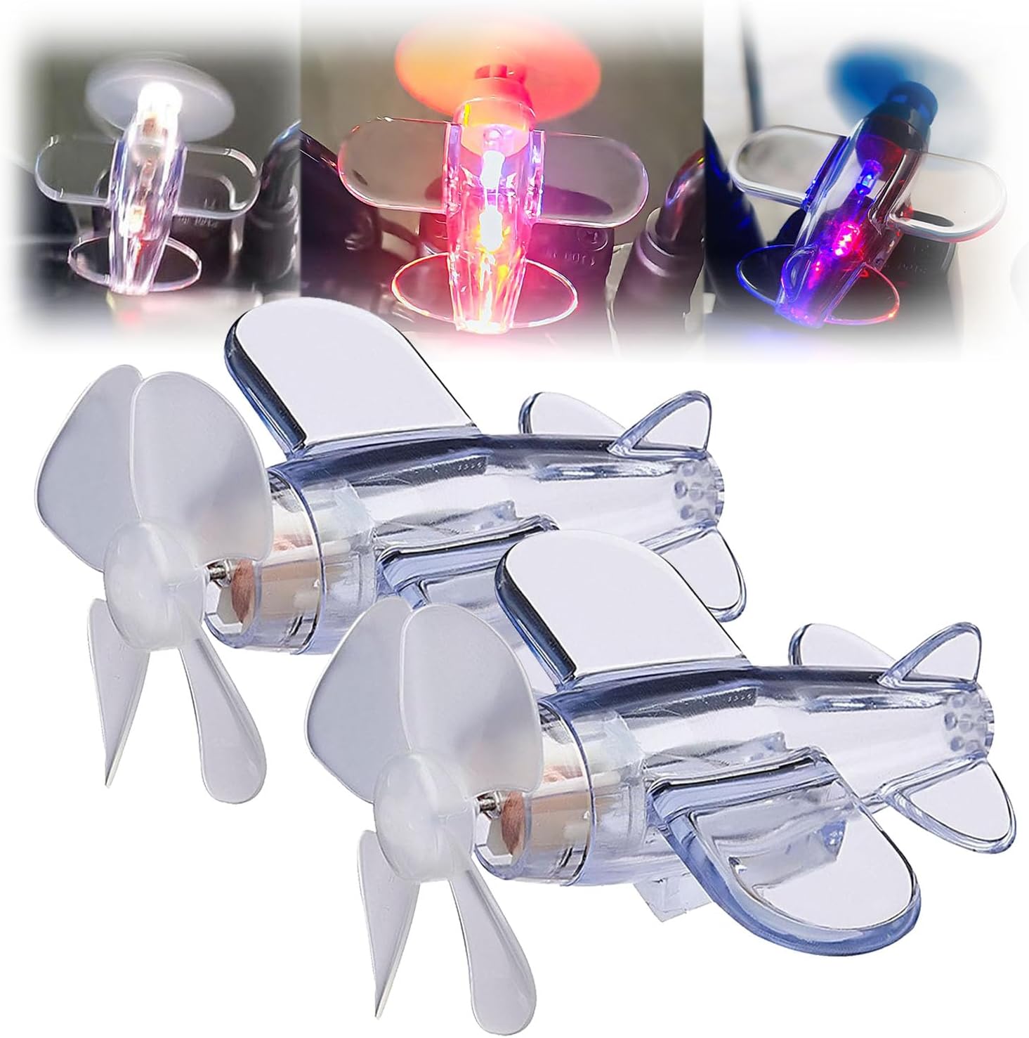 Light Up Spin Copter Flying Toy,Wind-Powered Led Airplane Propeller,Luminous Small Airplane With Led Light,Wind Powered Airplane Led Light For Motorcycle Bicycle Helmet Car Decorations (2*D)