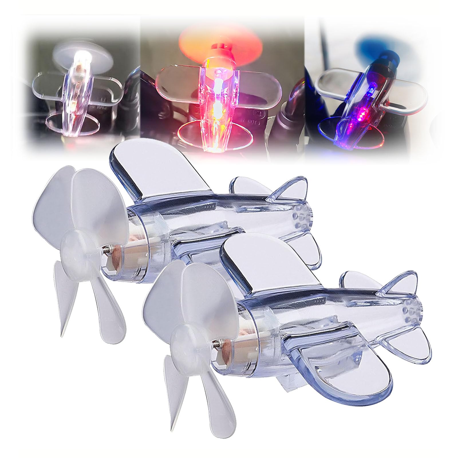 Light Up Spin Copter Flying Toy,Wind-Powered Led Airplane Propeller,Luminous Small Airplane With Led Light,Wind Powered Airplane Led Light For Motorcycle Bicycle Helmet Car Decorations (2*D)
