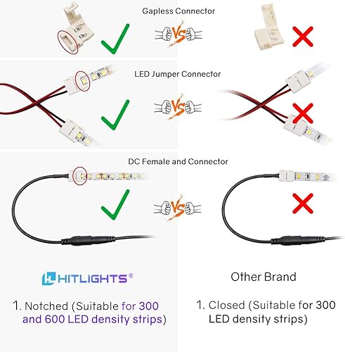 Miniatura 8 de HitLights Kit de conector de tira de luz con tira de luz LED blanca cálida, 2 pines 0.315in kit de conector LED, tira de luz de color cálido 2835