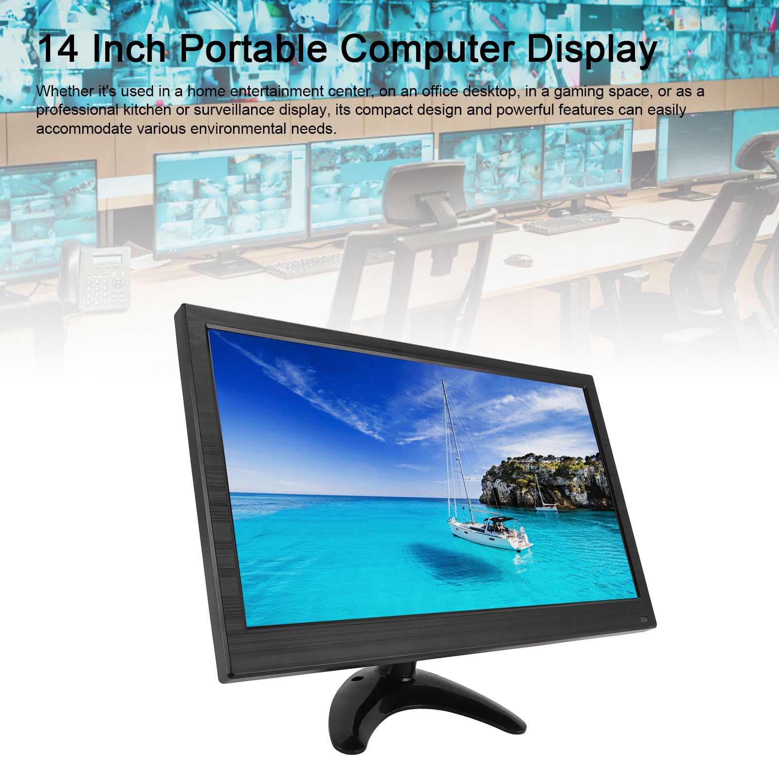 Asixxsix Monitor de Seguridad, 14 Pulgadas 1920x1080 cámara de Seguridad de la Pantalla del Monitor, PC NVR Ordenador, DVR Monitor, Built-in Dual Speakers, BNC, AV, VGA, HDMI, (Enchufe de