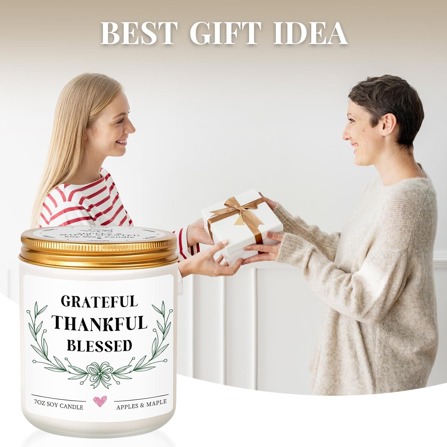 Gifts for Women Men, Grateful Thankful Blessed Candle - Apple Maple Scented, Thanksgiving Housewarming Gifts for Hostess Friend, Christian Gift for Women, Fall Decorations for Home - Image 2