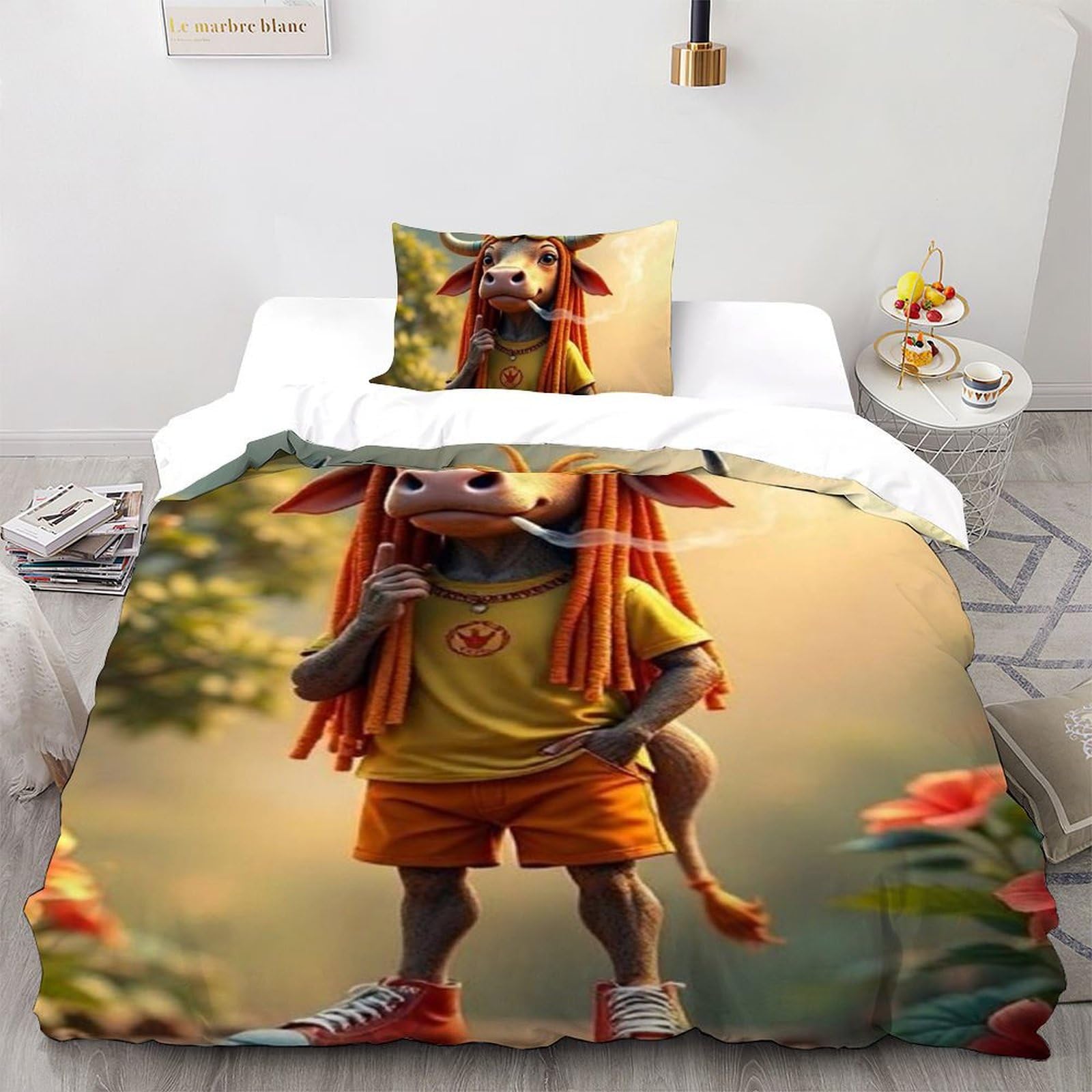 Housse de couette single vache pour lit enfant avec sa taie d'oreiller 135x200cm