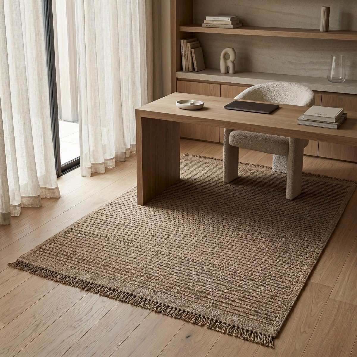 Tapis en jute artisanal à franges beige naturel 120x160 - style bohème
