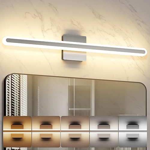 Vista 11 de Joosenhouse Moderna luz negra para tocador de baño, barra de luz de baño regulable 5CCT, luces LED de tocador sobre el espejo de 23.6 pulgadas, 20