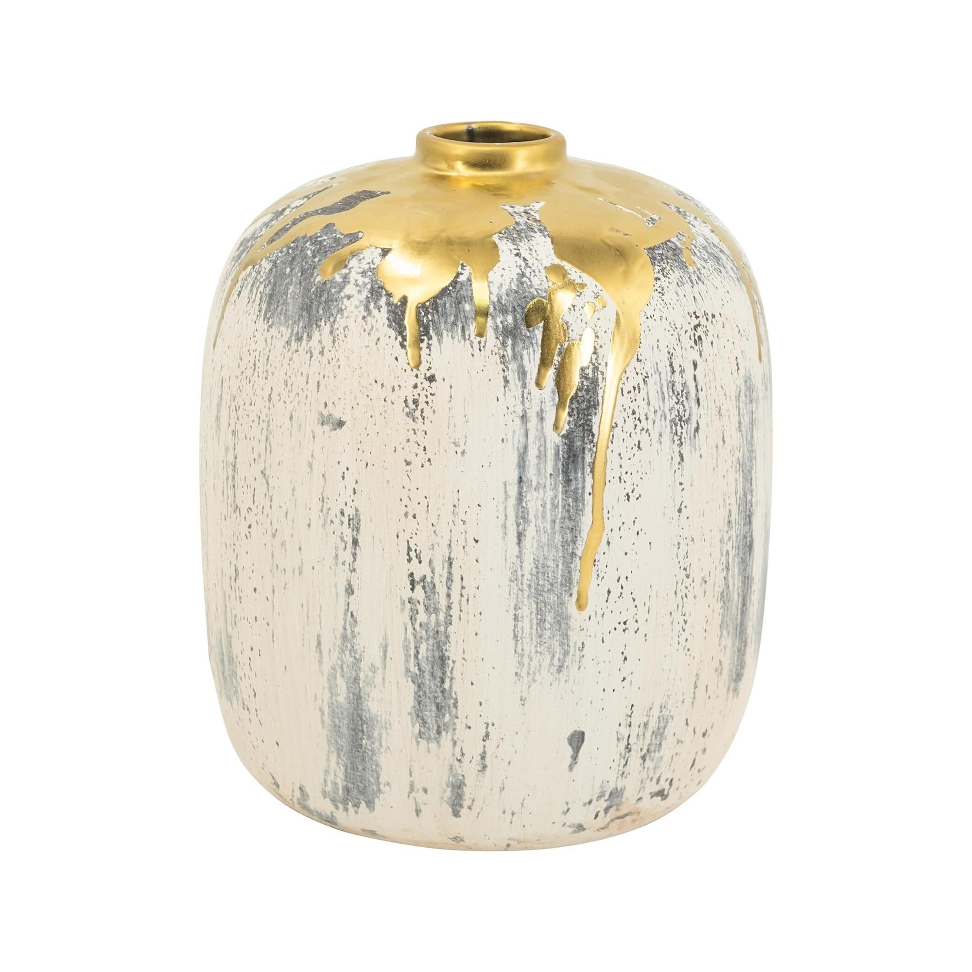 Vases for Flowers Round Ceramic Flower Vase With Abstract Gray Finish And Lustrous Gold Trim Contemporary Accent Home Decor
