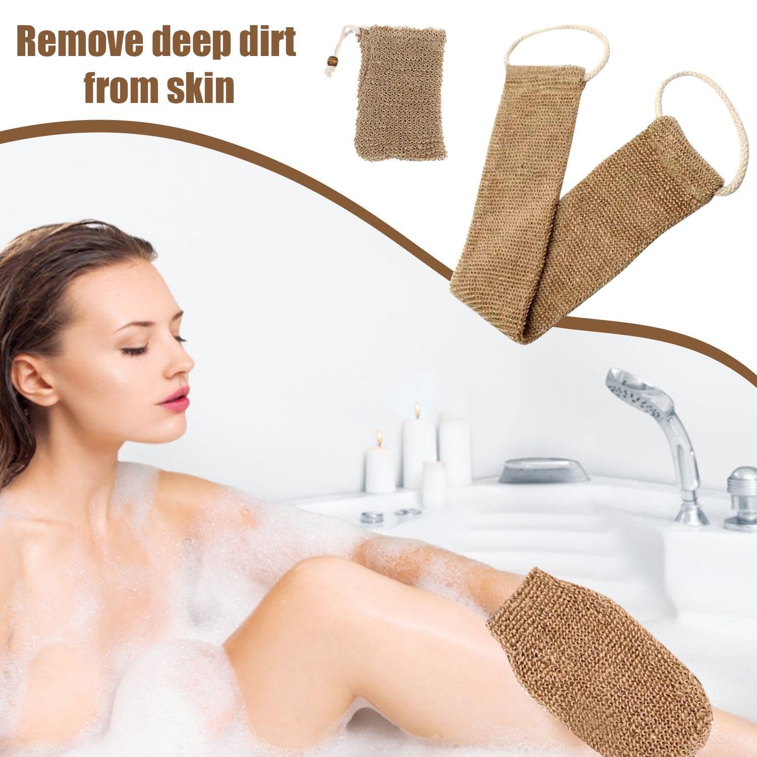 1 Jute Bath Towel with 1 Jute Shower Glove, 1 Jute Soap Bag, Exfoliation Gloves, Back Scrubber, Bathroom Accessories, Extra Long Exfoliation Towel, Body Exfoliation Brush - Image 4