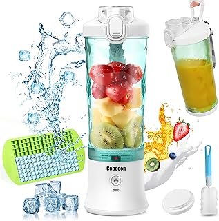Cobocen Portable Blender, Blender Smoothie Maker for Shakes and Smoothies, 270W Waterproof Blender with 6 Blades USB Rechargeable, 20 Oz Mini Blender with Travel Lid for Kitchen, Gym, Office(White)