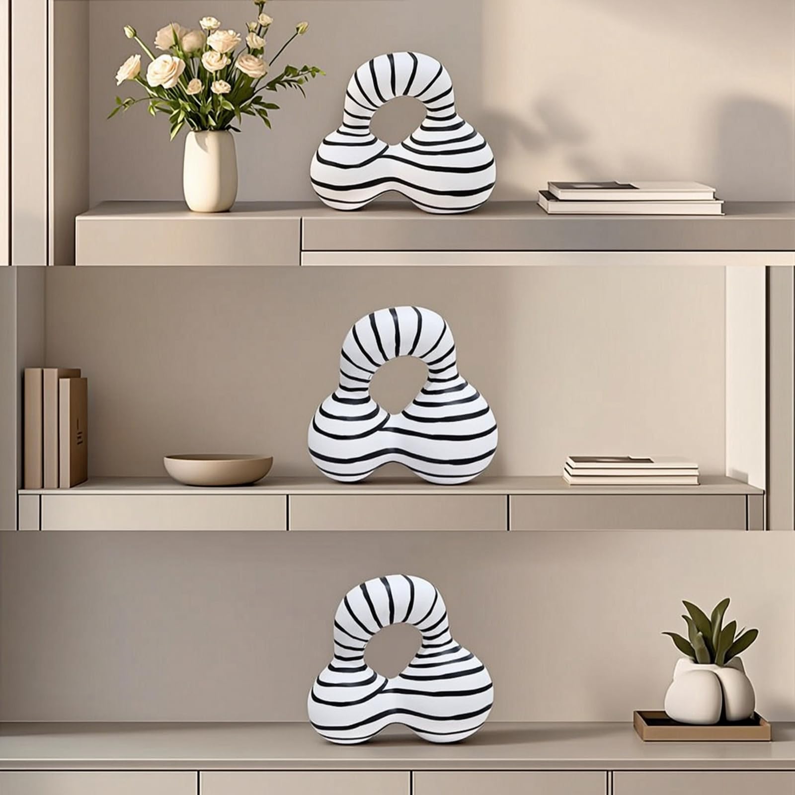 Escultura Conceptual Figura con Rayas Geométrico Adorno Resina para Salón