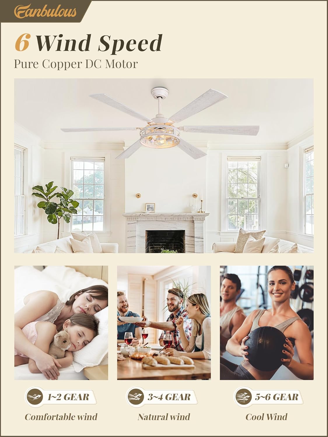 Fanbulous 65 Inch Ceiling Fan with Lights, Farmhouse Caged Ceiling Fans with Remote, White Industrial Ceiling Fans with Quiet Reversible DC Motor, Large Ceiling Fan for Living room, Bedroom