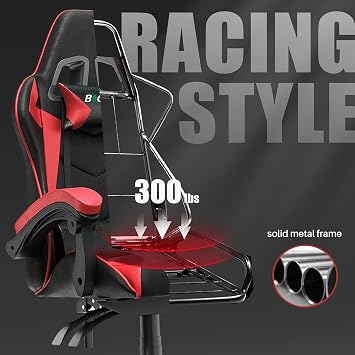 bigzzia Gaming Chair – Ergonomic Gaming Chair Backrest Adjustable PC Chair 360° Rotatable Gamer Chair Breathable Office Chair for Teenagers Boys Girls Adults Red Backrest Adjustable PC Chair Breathable Computer Chair for Teens Boys Girls Adults PU Leather