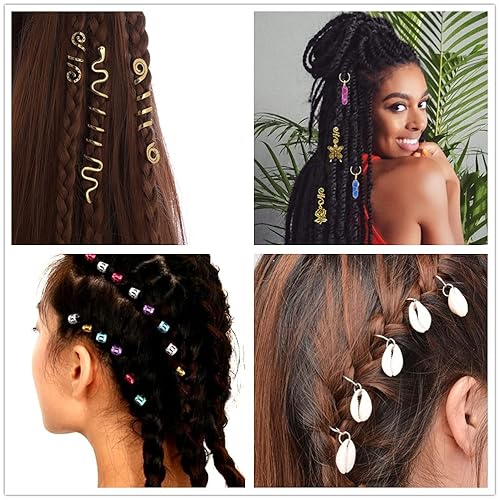 Miniatura 7 de 125 piezas de joyería para el cabello de rastas para mujer, trenzas, colgante de piedras preciosas de cristal y accesorios para el cabello, bonitos