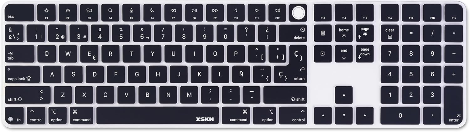 XSKN Spanish Black EU&US Universal Version Silicone Keyboard Cover Skin for 2024 iMac 24 inch M4 Magic Keyboard with Touch ID and Numeric Keypad A3119