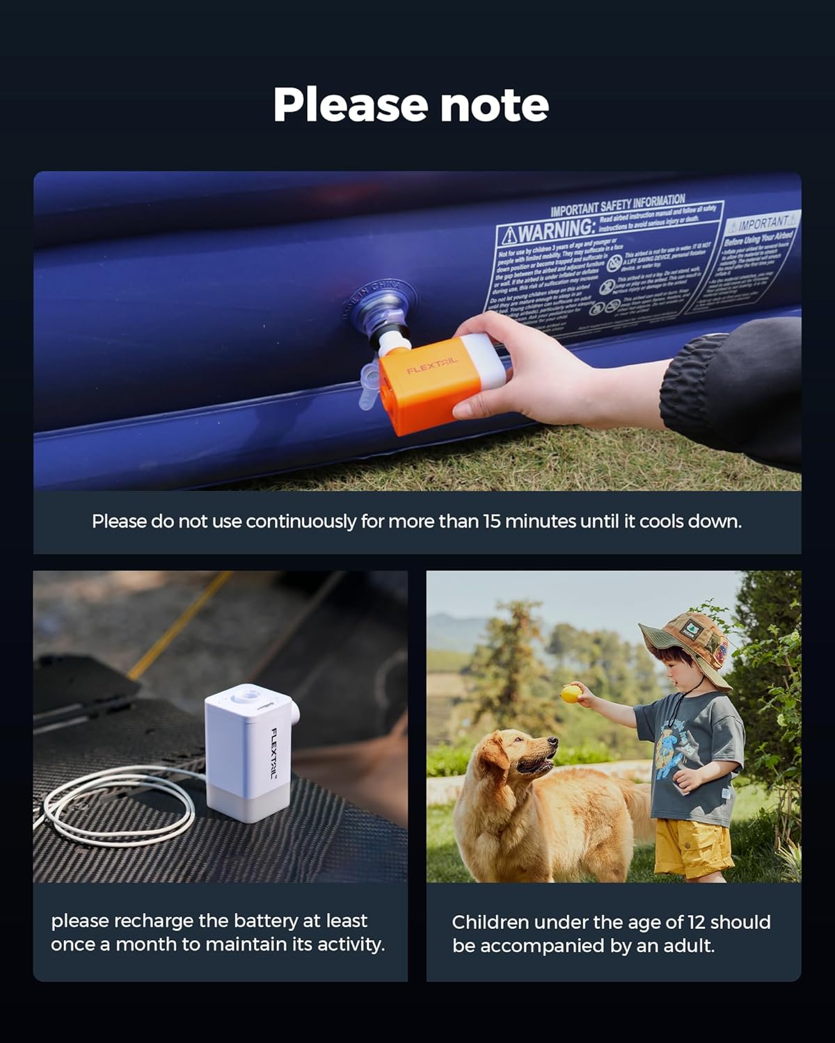 FLEXTAILGEAR 4.5kpa Air Pump for Inflatables, Protable Air Mattress Pump with LED Light,4800mAh Rechargeable Battery,Rapid in/Deflation with 300 L/min Airflow for Air Mats,Swimming Rings,Vacuum Bags