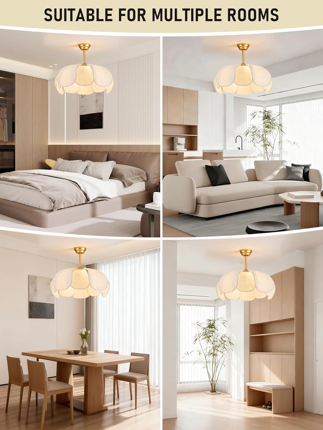 Boho Ceiling Fans with Lights,Flower Chandelier Ceiling Fan with Light and Remote Control，Coastal Fandelier for Bedroom, Living Room,Kitchen,Foyer(26 Inch,6 Speed, Timing Adjustable Height)