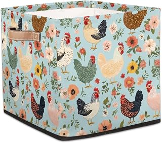 Chickens Hens Flowers Square Storage Basket Toy Blanket Books Storage Bin, Foldable Basket Organizer Laundry Basket for Bedroom Bathroom Living Room