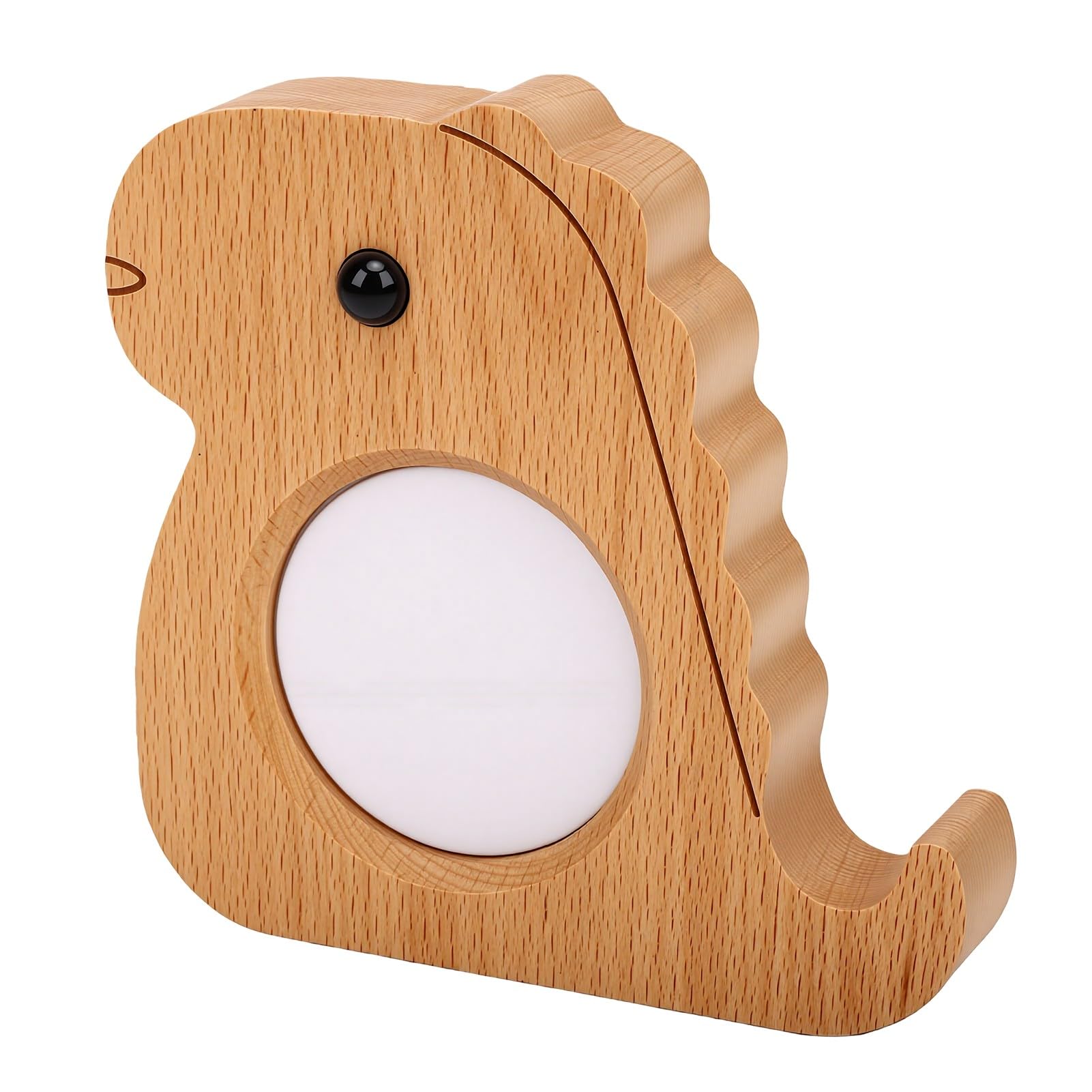 Adorable lampe murale en bois dinosaure LED veilleuse avec horloge pour chambre d'enfant Taille compacte 11,1 x 2 x 11,2 cm