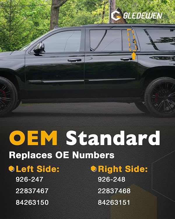 926-247 926-248, Rearward Door Applique, Compatible with 2015-2018 GMC Yukon XL, Cadillac Escalade ESV, Chevy Suburban, Window C-Pillar Trim, Left & Right Rear Door Molding, Outer Windshield Trim by Gledewen - Image 3