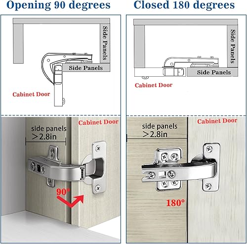 Miniatura 10 de Bisagras de gabinete, 1 par de bisagras de 175165 grados, bisagras de gabinete de cierre suave hidráulicas ocultas ajustables de acero niquelado