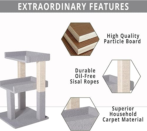 Miniatura 9 de Naomi Home Lulu - Torre de árbol gris para gatos grandes de 2 niveles, condominio resistente y estable para gatos con postes rascadores de sisal,