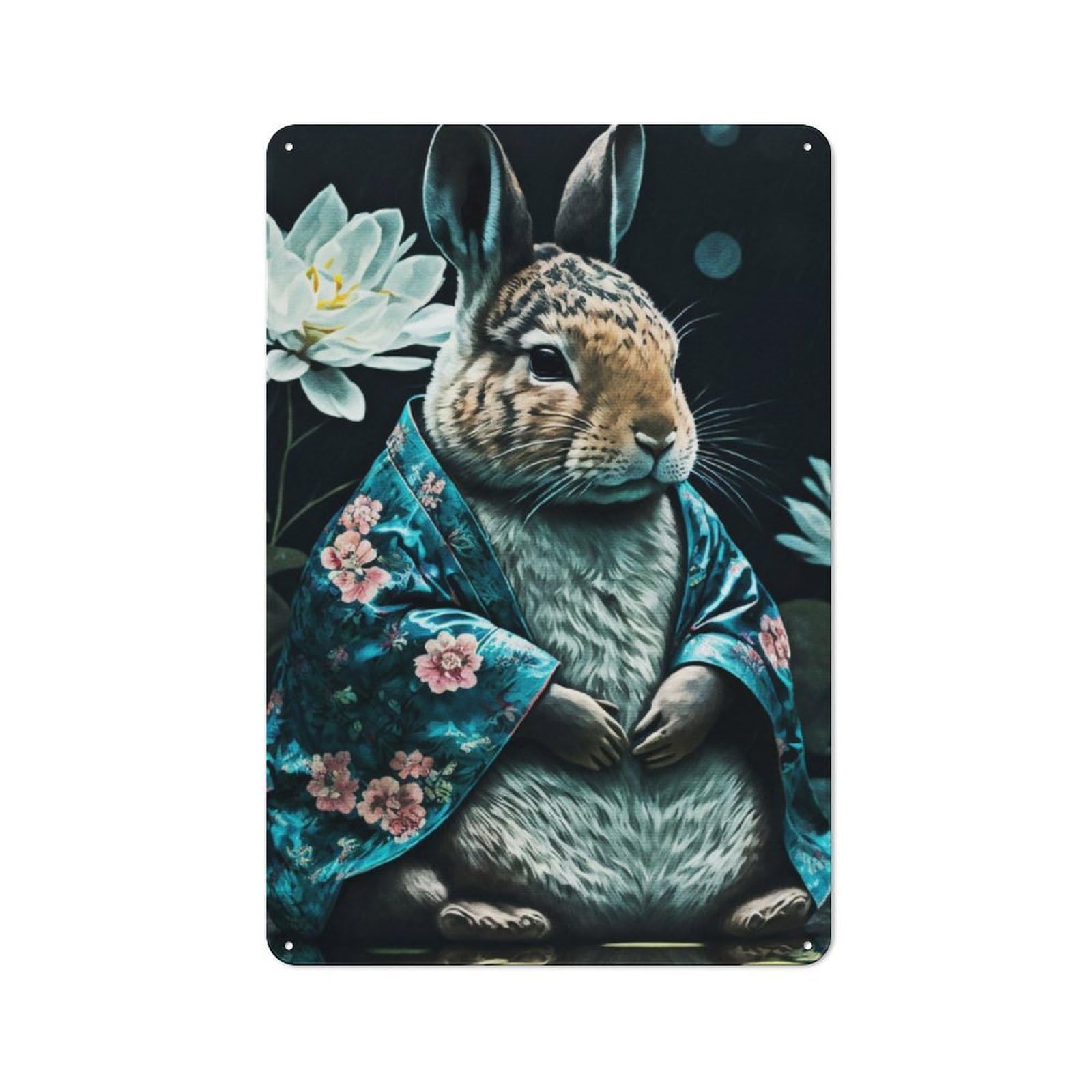 Junmoney Bunny Kimono Rustic Tin Wall Plaque 30X20cm For Guest Room Or Hallway, For Garage, Workshop And Man Cave Decoration