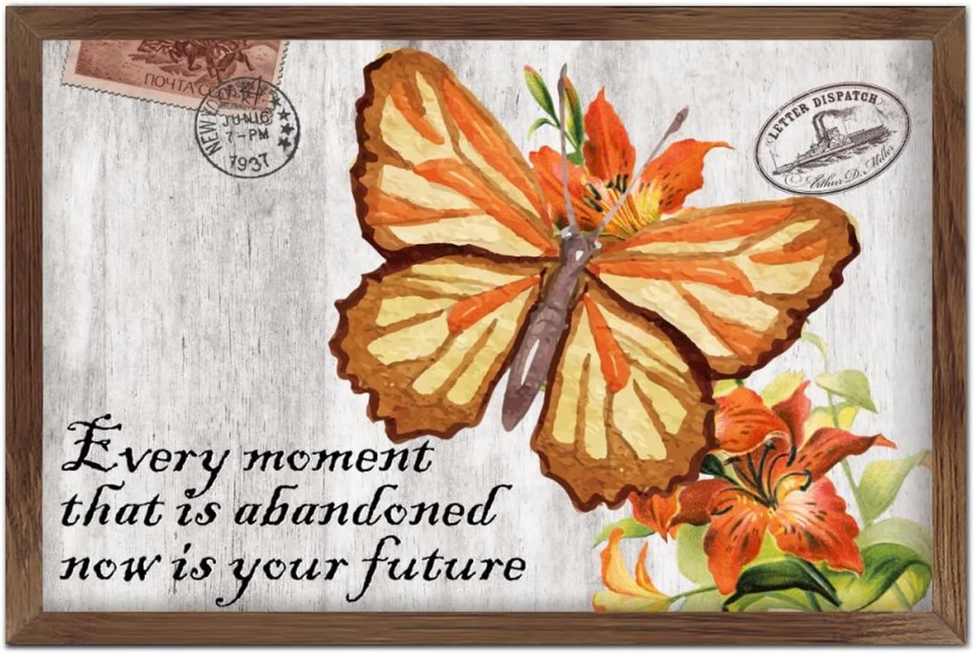 Farmhouse Framed Rustic Decor Wooden Plaque Sign Every Moment Now is Your Future Retro Wall Art Wood Plaque 8x12 Colorful Butterfly Garden Flower Wooden Hanging Signs Home Decor for Home Outdoor