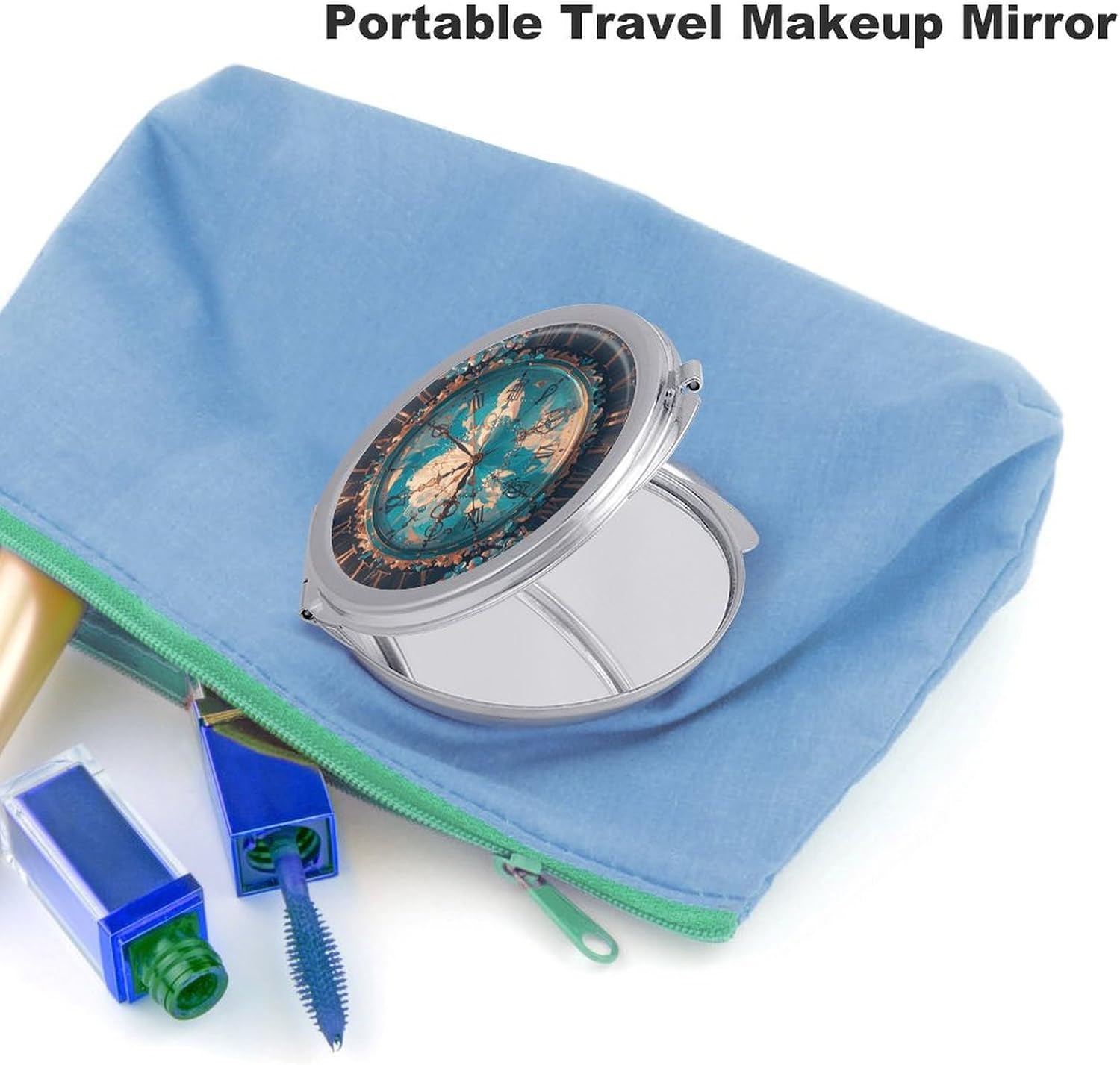 Makeup Mirror for Women Portable Compact Creating Magical Time Vanity Mirror for Travel Folding Cosmetic Mirror with Mirror Cover Double-Sided Handheld Mirror for Purse image 3