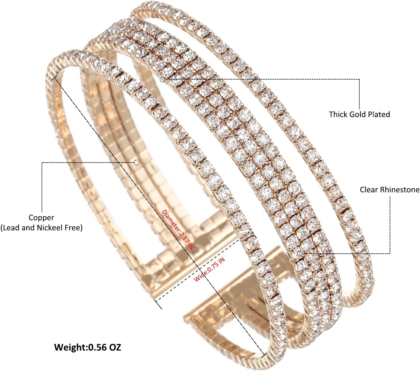 Multi-layer Sparkling Rhinestone Cuff Bracelet For Women Crystal Bangle Strand Wrap Bracelet for Party Prom Wedding - Image 2