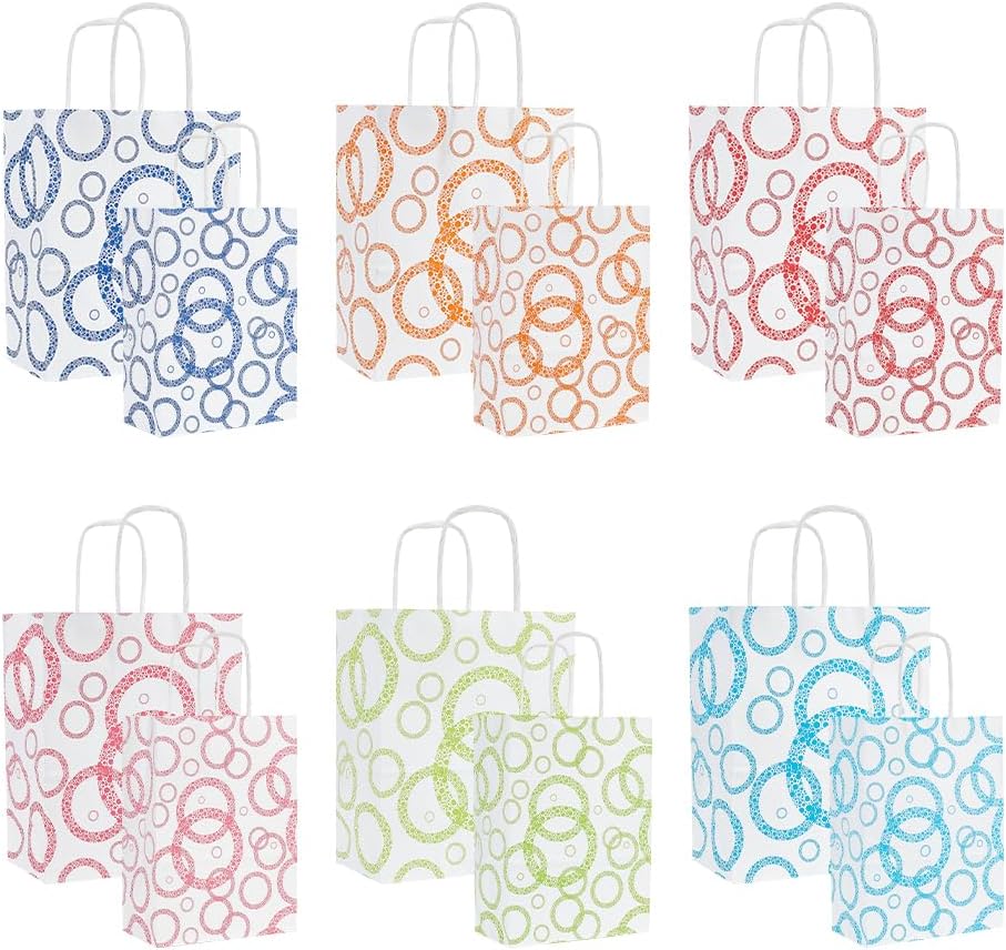 NBEADS 36 Pcs 2 Sizes Paper Gift Bags, Mixed Colors Bubble Pattern Party Favor Bags Kraft Paper Bags Kraft Treat Bags with Handle for Business Shopping Wedding Party Favors
