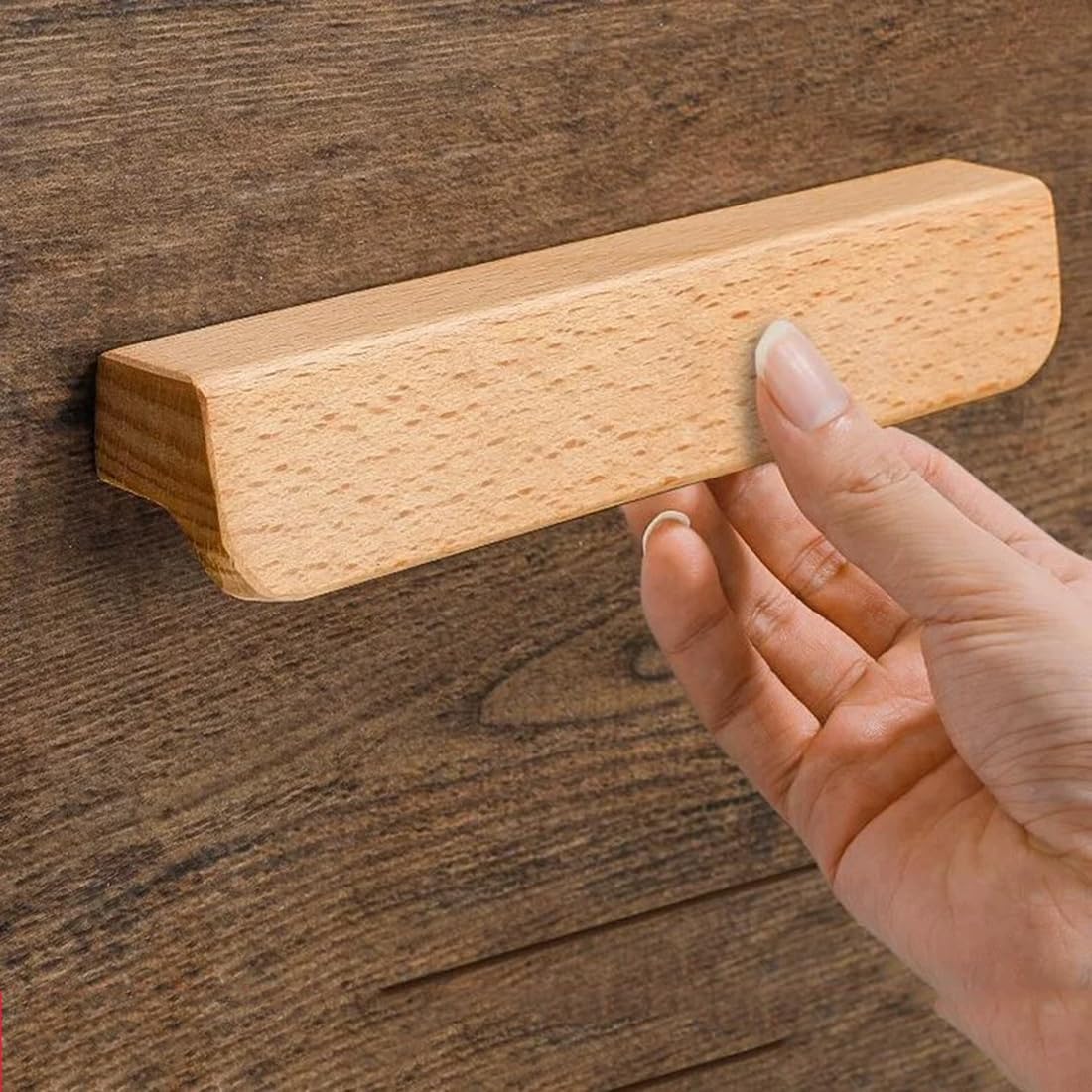 SYZOW Pack of 6 Furniture Handles, Wood, 128 mm, Cabinet Handles, Kitchen Handles, Drawer Handles, Furniture Solid Wooden Handles (Wood)