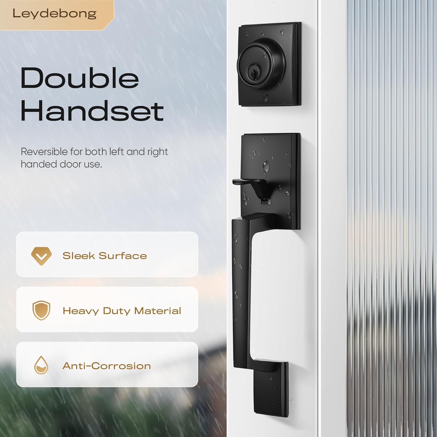 Leydebong Double Front Door Handle Set, Black Square Door Lever, Exterior Door Knob & Deadbolt Combo, Door Lock Set for Front/Back/Office Doors, Heavy Duty Door HandleHandle