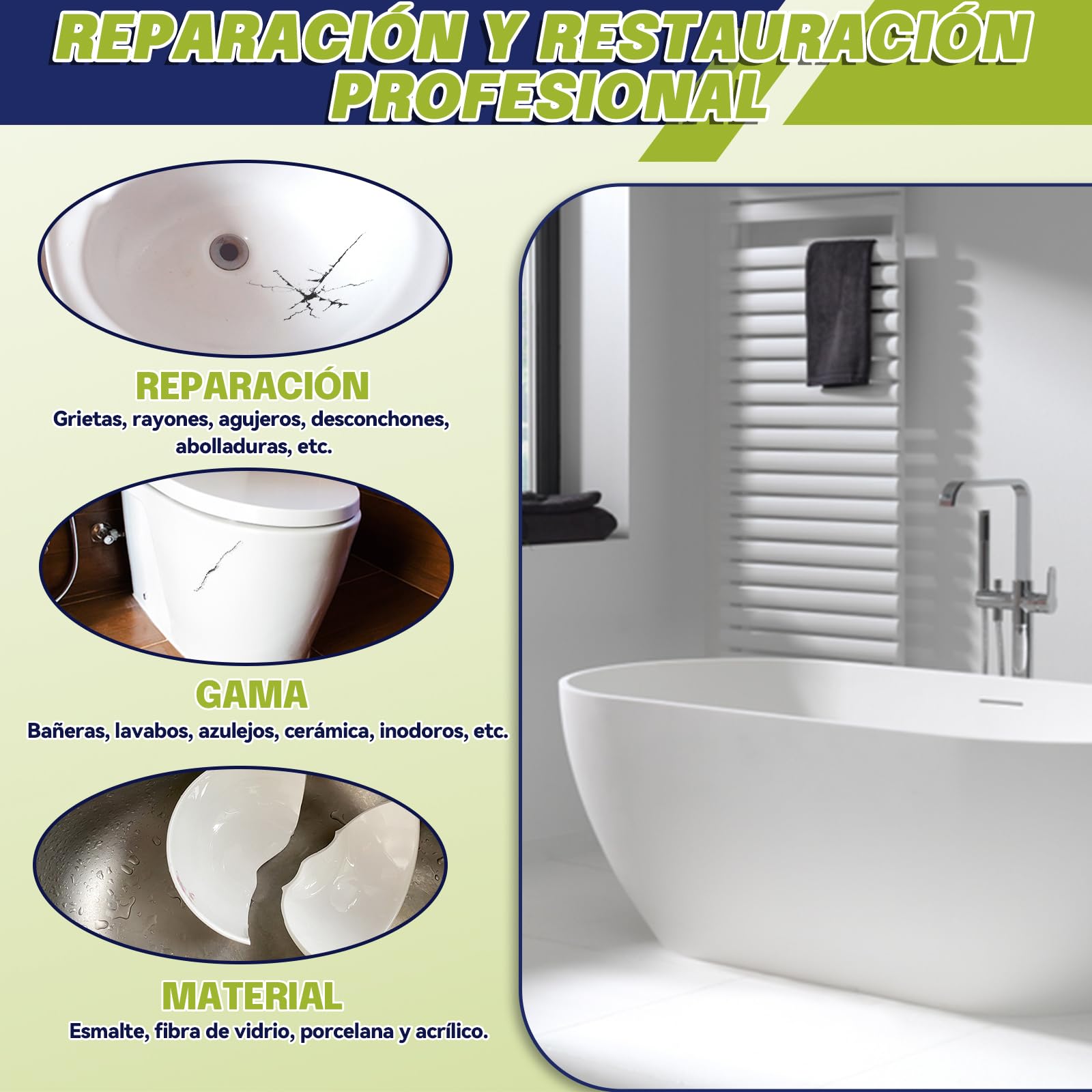 Kit Reparación Bañera Blanca, Kit Reparación Bañera, Reparación de Bañeras, Kit para Reparar Bañera Blanca, Kit Reparación Bañera para Reparar Descantillados, Arañazos, Agujeros, Grietas