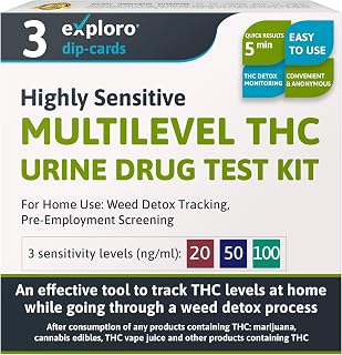 Exploro Multilevel THC Tests for Home - Marijuana Test Kit Home with 3 Level THC Drug Test Panels, Includes 20 ng/ml, 50 ng/ml, 100 ng/ml THC Test Strips, Accurate at Home THC Testing (Pack of 3)