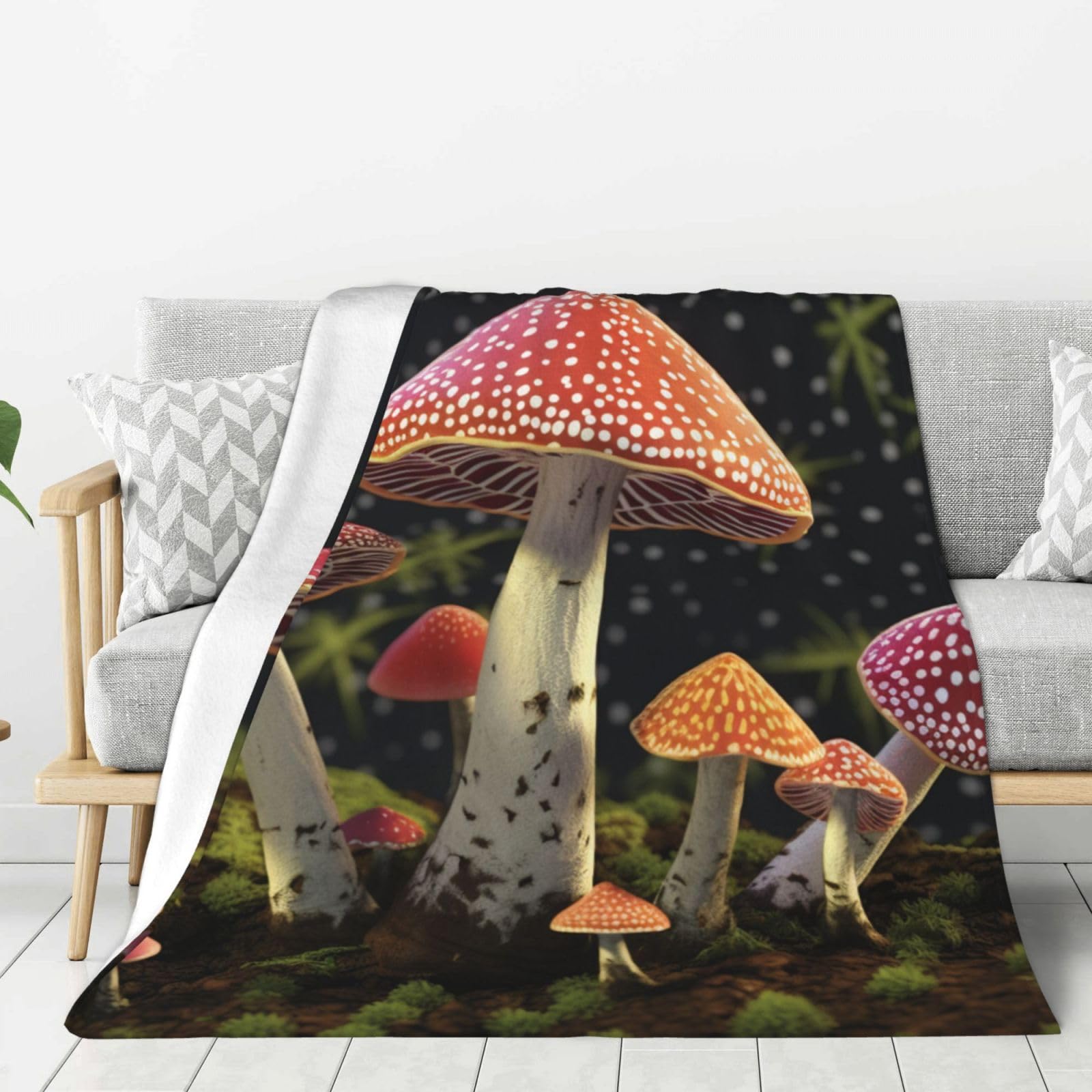 Couverture en flanelle légère motif champignon rouge : plaid polaire lit et canapé
