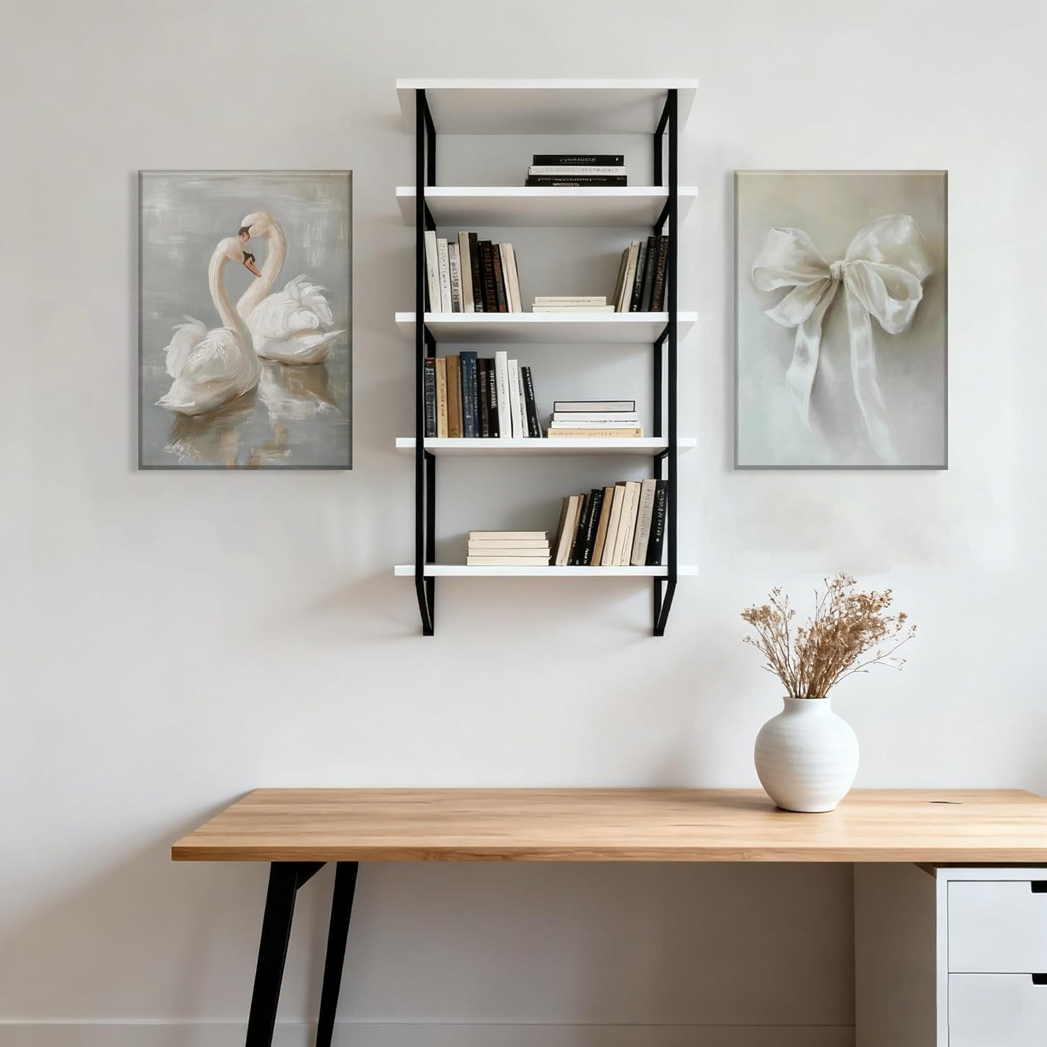 BWCWVGBN 2 Pcs Vintage Swan Wall Art Preppy Bow Canvas Wall Decor Girls Room Painting Pictures Animals Prints Posters Artwork for Living Room Bedroom Office Bathroom 12x16 In Canvas