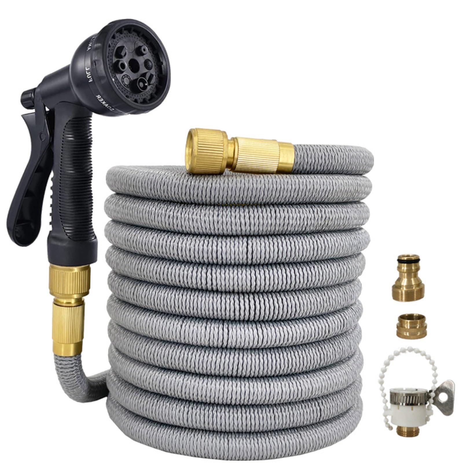 Manguera de Agua Flexible y RetráCtil, Mangueras Extensibles Jardin 8 Modos de Pulverización Fácil de Transportar con Conectores Universales para Riego de Jardines Lavado de Vehículos(Gray,15m/