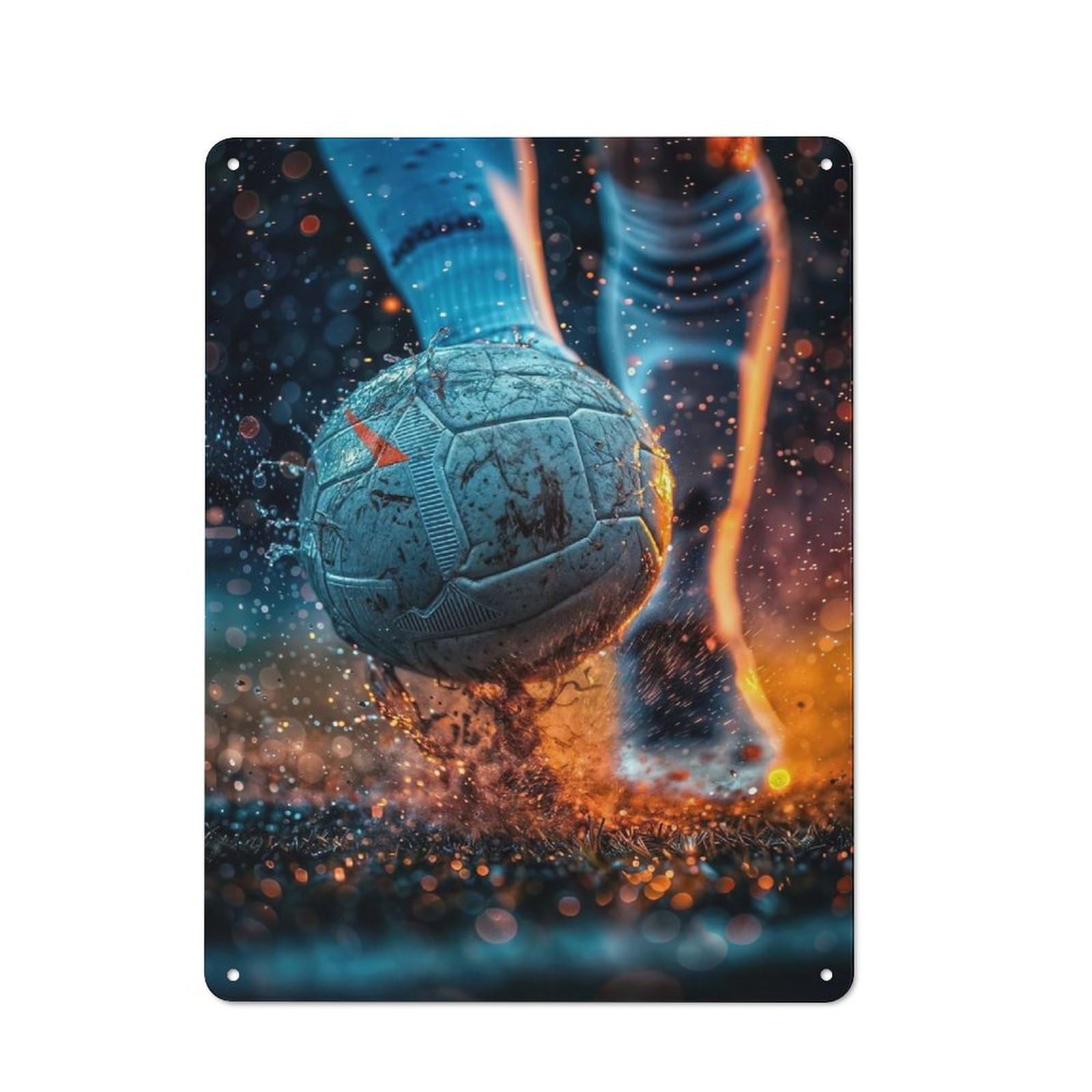 Shed Style Decorative Metal Plaque 40x30cm Featuring Soccer Ball, Porch Wall Decor for Patio Bar, Workshop, Shed Or Kitchen
