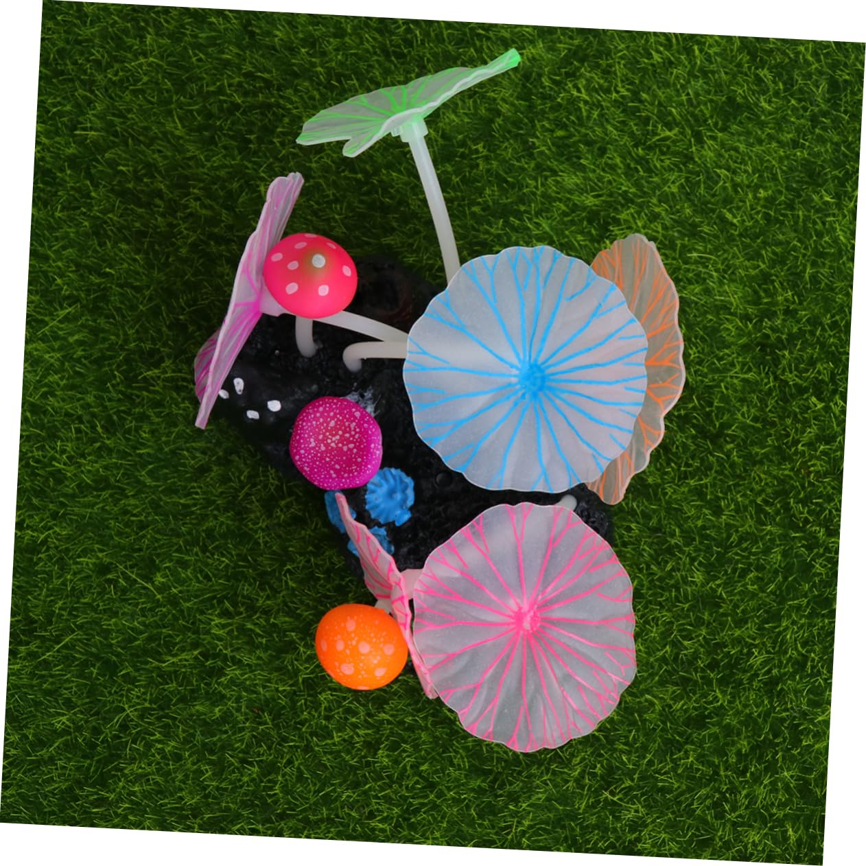 minkissy 3 Piezas de decoración de Acuario de Peces, decoración de Setas, Plantas Artificiales, Decoraciones de Paisaje de Acuario, Plantas acuáticas Artificiales Que Brillan en la Oscuridad, Plantas