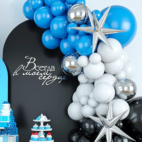 Miniatura 4 de Arco de globos azul y negro, kit de arco de globos azul y negro, guirnalda de globos negros y azules con globos negros azul oscuro y blanco, arco de