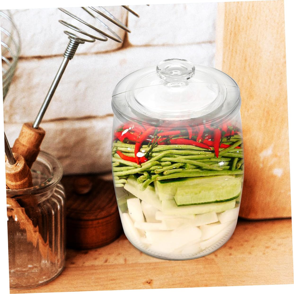 Barattolo per Sottaceti in Vetro Trasparente con Coperchio Ermetico Contenitore per Biscotti e Conservazione Alimenti Vaso per Kimchi e Marmellate Vasetto Sigillato per Cucina