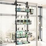 HapiRm 4 Tier Over the Door Shower Caddy, Hanging Shower Caddy with 22 Hooks and 2 Toothbrush Holders, No Drilling Adjustable Hanging Bathroom Organizer - Black