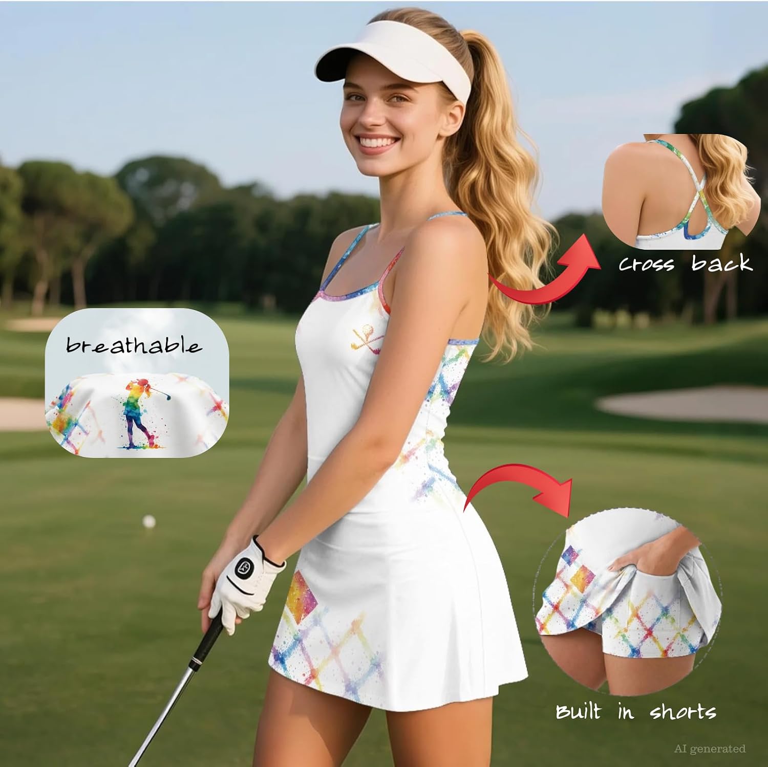 Womens Golf Dress, Summer Tennis Athletic Dress with Shorts