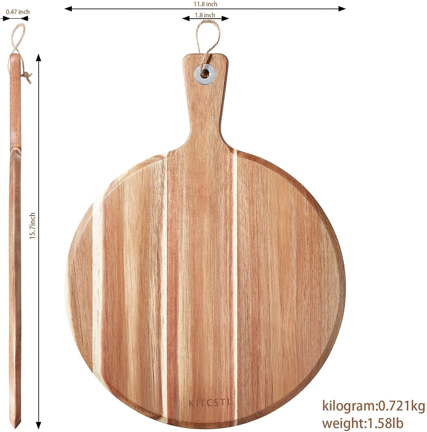 KITCSTI Pizza Serving Board, 14" L x 12" W Plate Round Cutting Board Wooden Pizza Paddle with Handle for Baking Pizza, Bread, Cutting Fruit, Vegetables, Cheese and Serving Board: Home & Kitchen