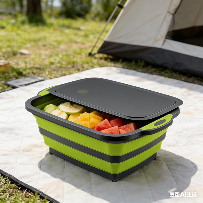 Tabla de cortar plegable camping 3 en 1 con tapa verde miniatura 6