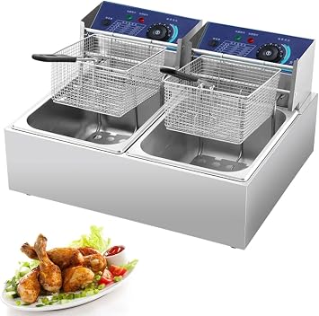 Electric Deep Fryer With Basket Stainless Steel Oil Fryer, Electric Deep Fat Fryers With 0-200C Adjustable Temperature, 304 Food Grade Stainless Steel, For Home Kitchen,20l